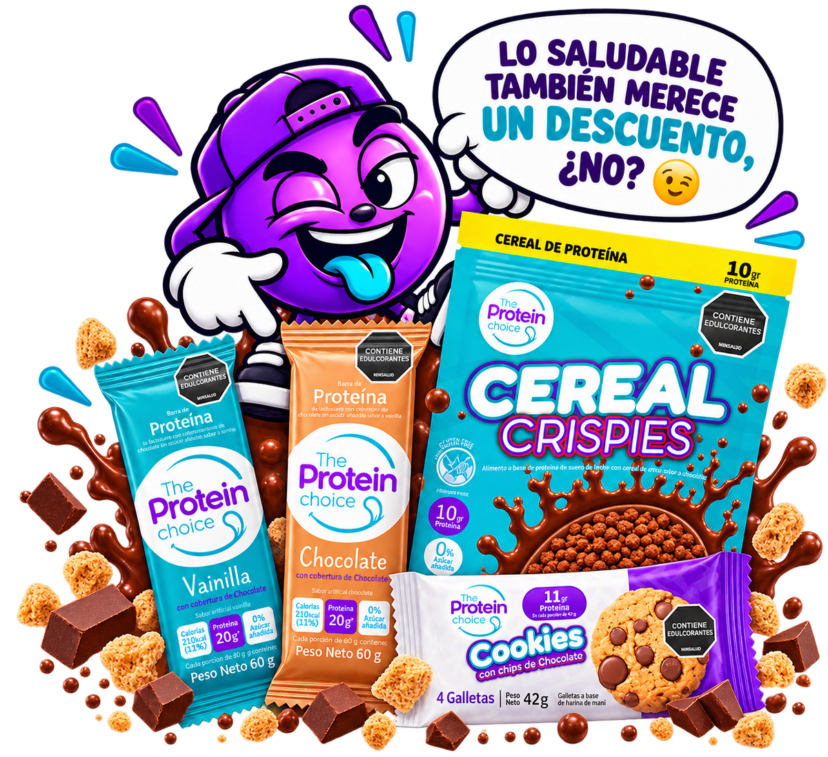CHOICE con barras, cereal y galletas The Protein Choice