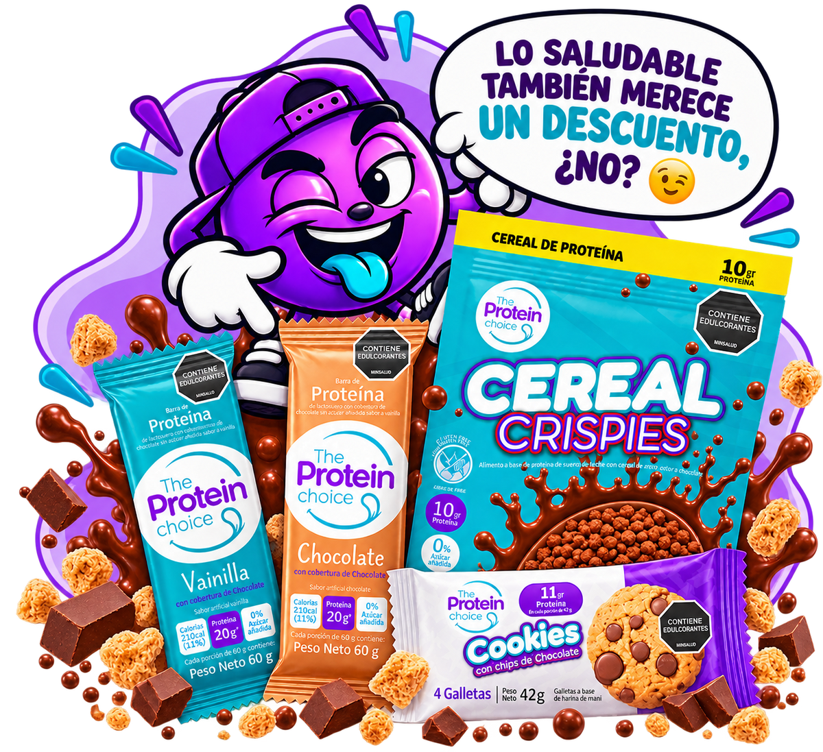 CHOICE con barras, cereal y galletas The Protein Choice